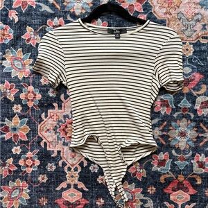 Lulu Black & White Striped Body Suit Ribbed Top